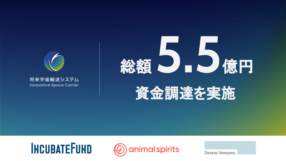INNOVATIVE SPACE CARRIER INC.RAISED A TOTAL OF 550 MILLION YEN IN FUNDING FROM INCUBATE FUND, ANIMAL SPIRITS NO. 1 FUND, DENTSU VENTURES SGP FUND, AND OTHER INVESTORS.